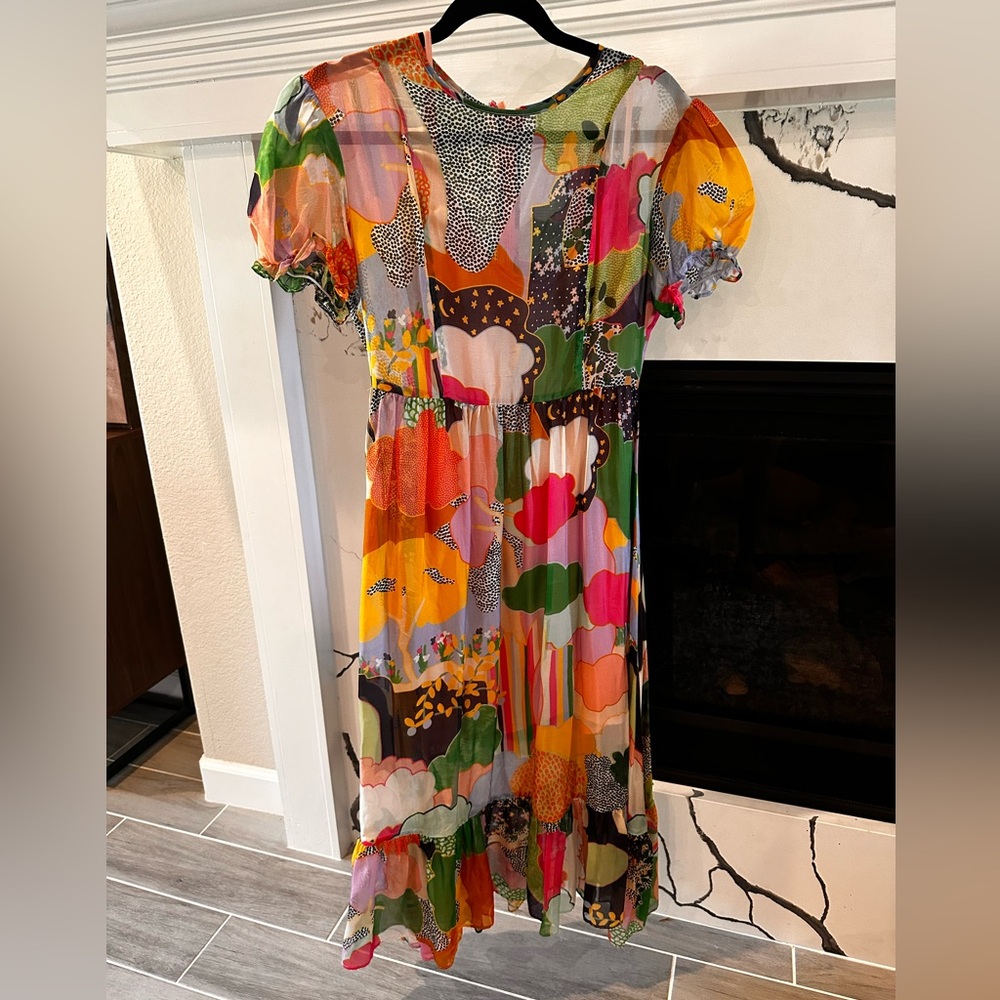 CELIAB SILK MIDI DRESS MIXED PRINT XS